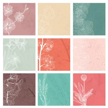 Set of 9 floral invitations Stock Illustration