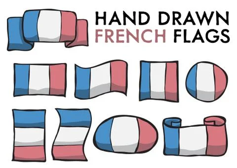 Set of 9 French Flags Stock Illustration