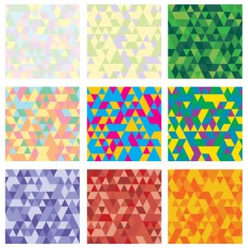 Set of 9 geometric pattern. Mosaic. Texture with triangles, rhombus. Abstract Stock Illustration
