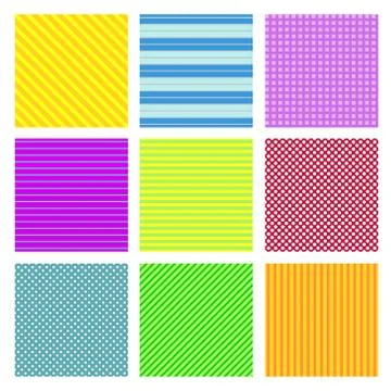 Set of 9 geometrical seamless patterns Stock Illustration