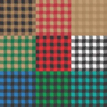 Set of 9 gingham , vichy patterns for picnic blanket or tablecloth design Stock Illustration
