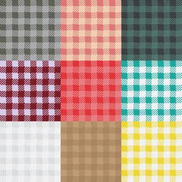 Set of 9 gingham , vichy patterns for picnic blanket or tablecloth design Stock-Illustration