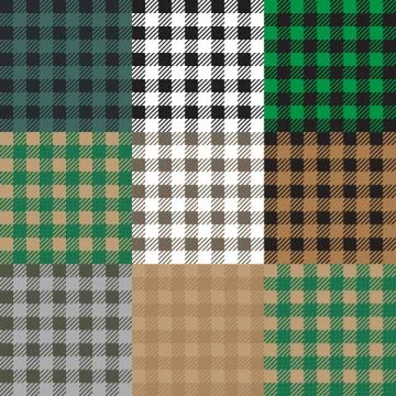 Set of 9 gingham , vichy patterns for picnic blanket or tablecloth design Stock Illustration