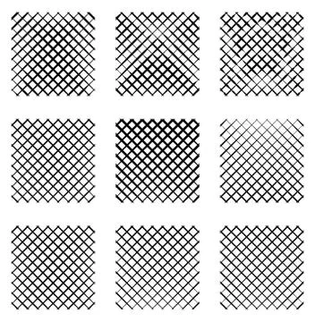 Set of 9 grids, meshes. Set of monochrome elements, backgrounds, patterns. Ilustración de archivo