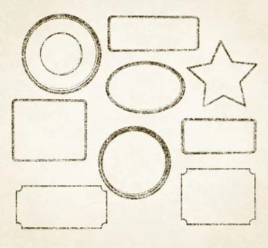Set of 9 grunge vector templates for rubber stamps on old paper background Stock Illustration
