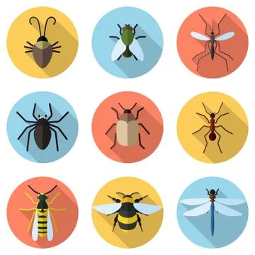 Set of 9 insects icons Stock Illustration
