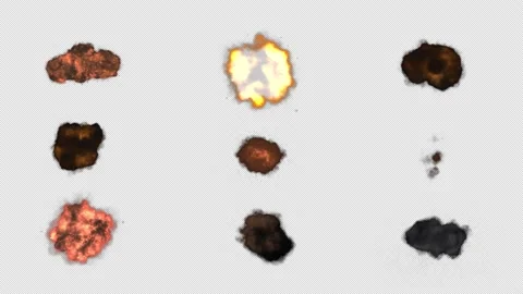 A set of 9 isolated fire explosion on black background with Alpha Channel. Stock-Footage 237982241
