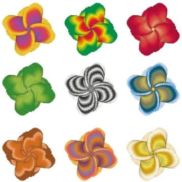 Set of 9 isolated spirograph line abstract geometric flower like ornaments in Stock Illustration