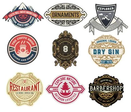 Set of 9 Logos or badges for packing Stock Illustration