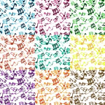 Set Of 9 Musical Notes Seamless Patterns Stock Illustration