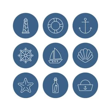 Set of 9 nautical icons vector Stock Illustration