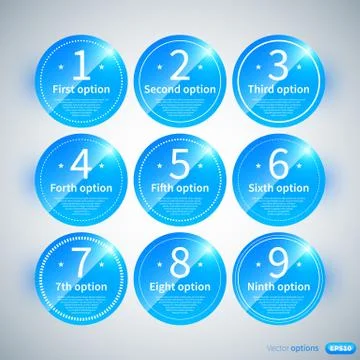 Set of 9 numbered banners with different options. Stock Illustration