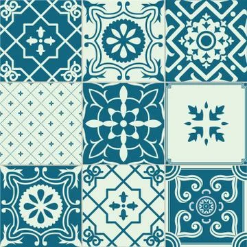 Set of 9 ornamented tiles. Stock Illustration
