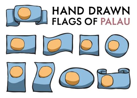 Set of 9 Palau  Flags Stock Illustration