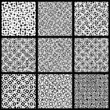 Set of 9 pattern with random, irregular shapes. Illustrazione stock
