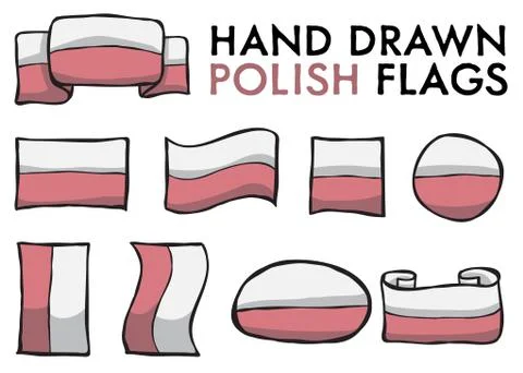 Set of 9 Polish Flags Stock Illustration