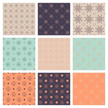 Set of 9 seamless colorful patterns with stars Stock Illustration