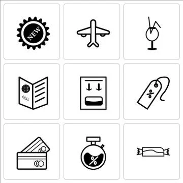Set Of 9 simple editable icons such as Candy, Discount, Shopping card, Discou Stock Illustration