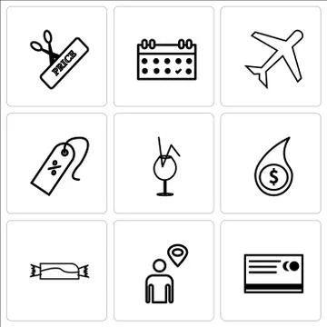 Set Of 9 simple editable icons such as Shopping card, Map pointer with man, C Stock Illustration