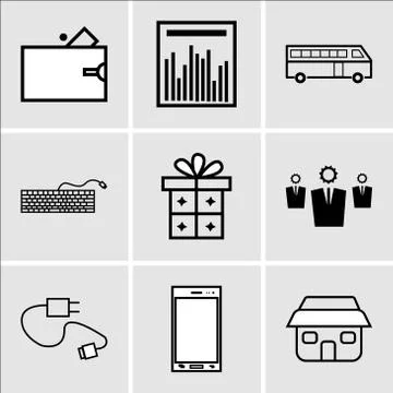Set Of 9 simple editable icons such as Home, Phone, Charger, Business, Gift,  イラスト素材