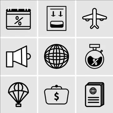 Set Of 9 simple editable icons such as Passport, Money in bag, Delivery servi Stock Illustration