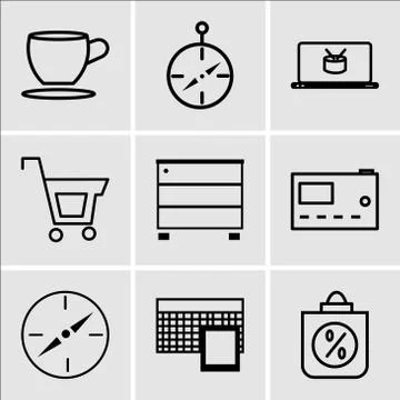 Set Of 9 simple editable icons such as Discount Percent, Calculator, Compass, Illustrazione stock
