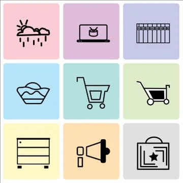 Set Of 9 simple editable icons such as Shopping bag, Sound, Furniture wardrob Stock-Illustration