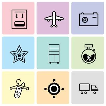 Set Of 9 simple editable icons such as Shipping car, Achievement, Discount ta Stock Illustration