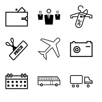 Set Of 9 simple editable icons such as Shipping car, Bus, Calendar, Camera, A Stock Illustration