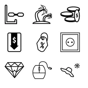 Set Of 9 simple editable icons such as Hat and sun, Mouse, Diamond, Wall post Stock-Illustration