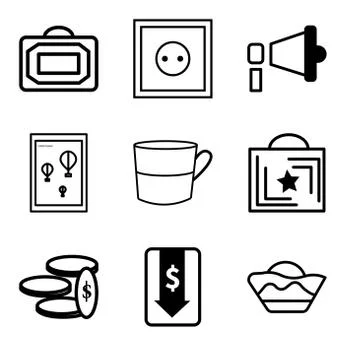 Set Of 9 simple editable icons such as Bucket, Money down arrow, Money, Shopp Stock Illustration