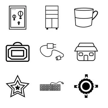 Set Of 9 simple editable icons such as Achievement, Keyboard, Star, Home, Cha Stock Illustration