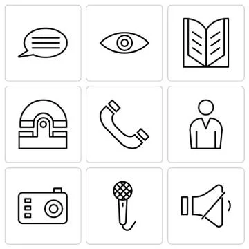 Set Of 9 simple editable icons such as Volume control, Voice recorder, Photo  Stock Illustration