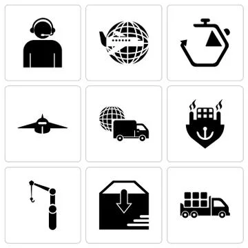 Set Of 9 simple editable icons such as Boxes storage for delivery inside a tr Stock Illustration