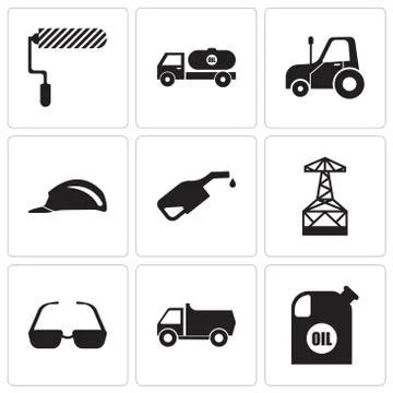 Set Of 9 simple editable icons such as oil container, truck, sunglasses, oil  Stock Illustration