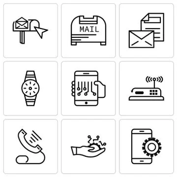 Set Of 9 simple editable icons such as Setup, Development, Telephone, Router, Stock Illustration