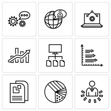 Set Of 9 simple editable icons such as User data analytics, Pie graphic with  Stock Illustration
