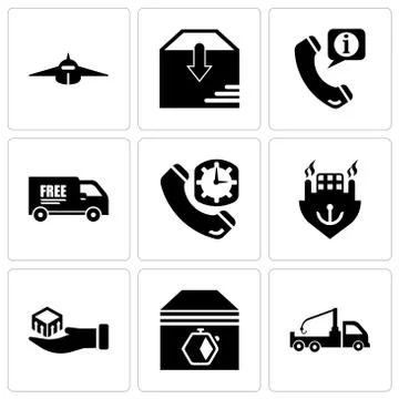 Set Of 9 simple editable icons such as Crane truck, Up arrows couple, Package Illustrazione stock