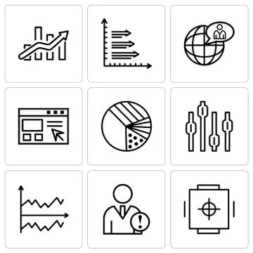 Set Of 9 simple editable icons such as Safe box, Data analytics, Chart, Box p Ilustración de archivo