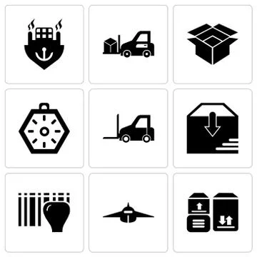 Set Of 9 simple editable icons such as Packages storage for delivery, Airplan Stock Illustration