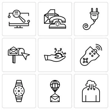 Set Of 9 simple editable icons such as Cloud computing, Air balloon, Smartwat Illustrazione stock