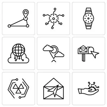 Set Of 9 simple editable icons such as Development, Mail, Cells, email box, P Illustrazione stock