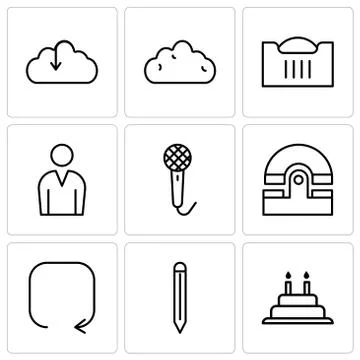 Set Of 9 simple editable icons such as Cake with candles, Edit tool, Update a Stock Illustration