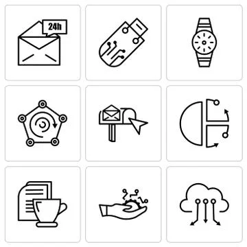 Set Of 9 simple editable icons such as Cloud computing, Development, Mail and Illustrazione stock