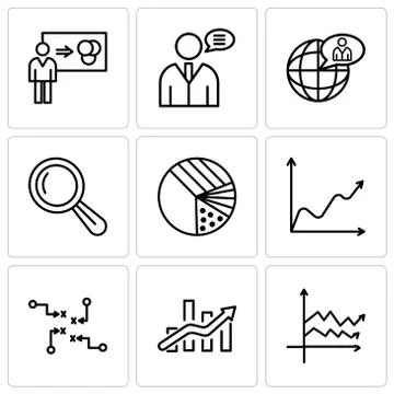 Set Of 9 simple editable icons such as variable, Bars chart, Strategy sketch, Stock-Illustration