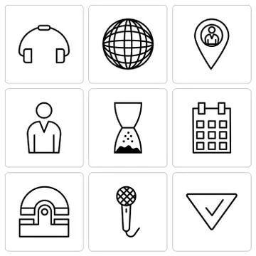Set Of 9 simple editable icons such as Check mark, Voice recorder, Old phone, Stock Illustration