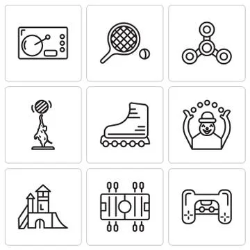 Set Of 9 simple editable icons such as Playstation, Soccer, Playground, Monke Illustrazione stock