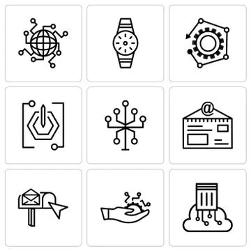 Set Of 9 simple editable icons such as Cloud computing, Development, email bo Illustrazione stock