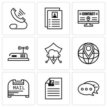 Set Of 9 simple editable icons such as Chat, Mail box, World placeholder, Pro Stock Illustration