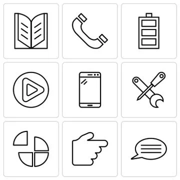 Set Of 9 simple editable icons such as Speech bubble with text, Hand pointing Stock Illustration